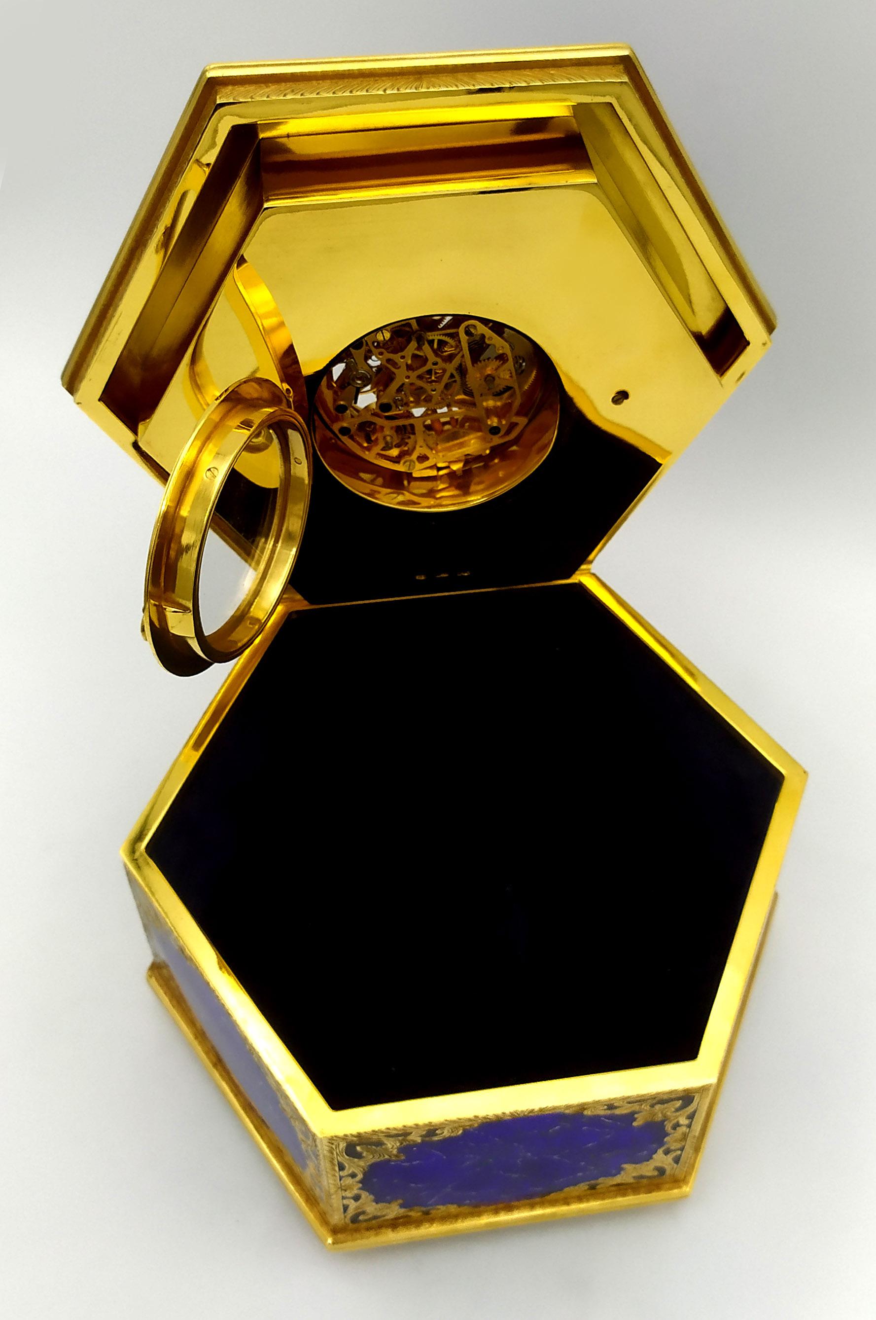 Italian Table Box Clock Swiss mechanical skeletal movement on the lid Salimbeni For Sale