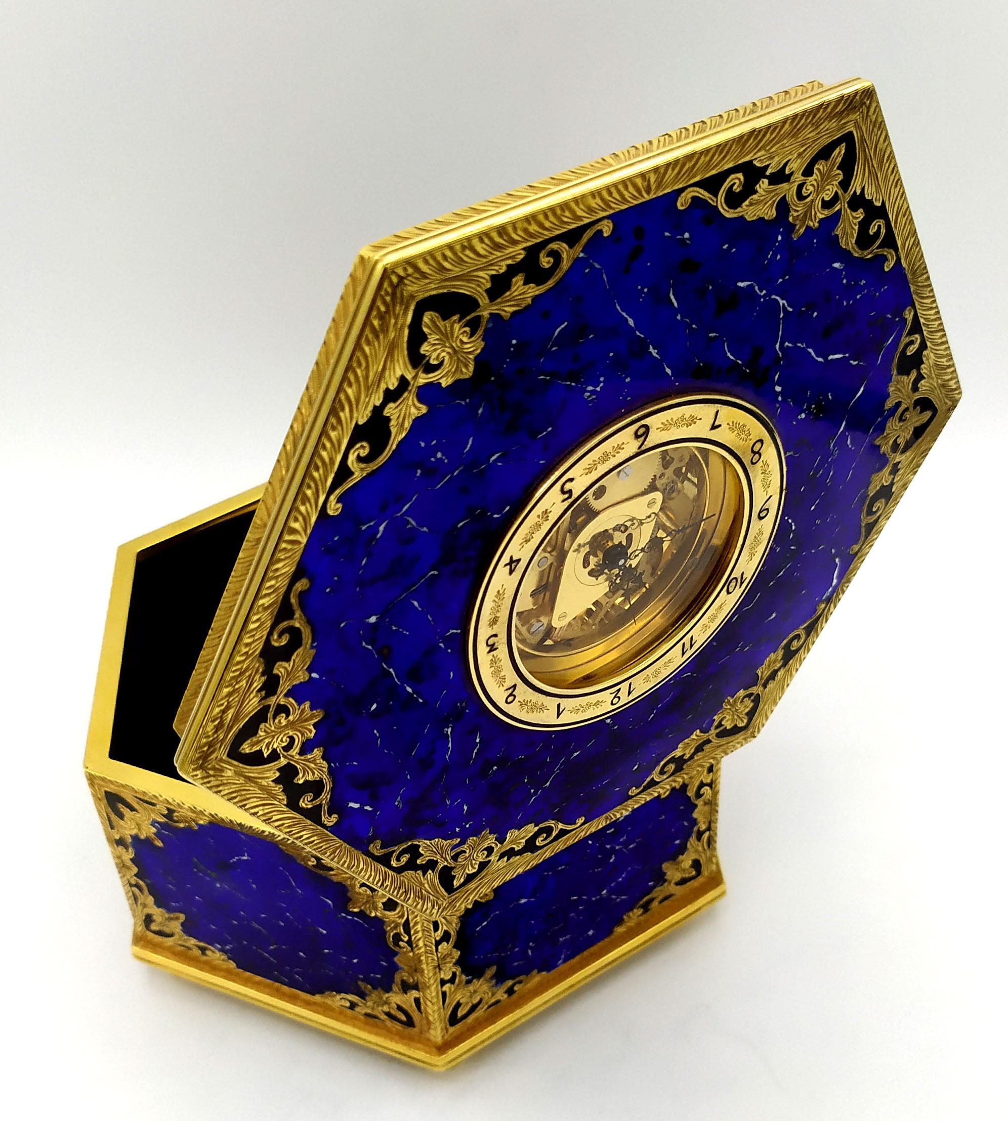 Late 20th Century Table Box Clock Swiss mechanical skeletal movement on the lid Salimbeni For Sale