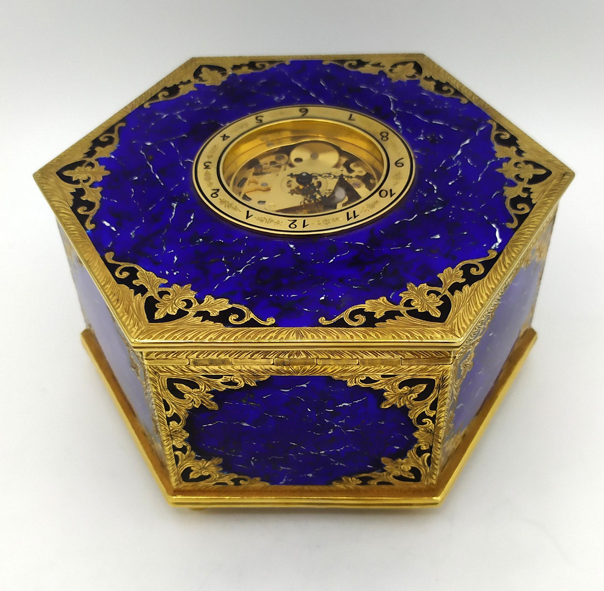 Table Box Clock Swiss mechanical skeletal movement on the lid Salimbeni For Sale 1