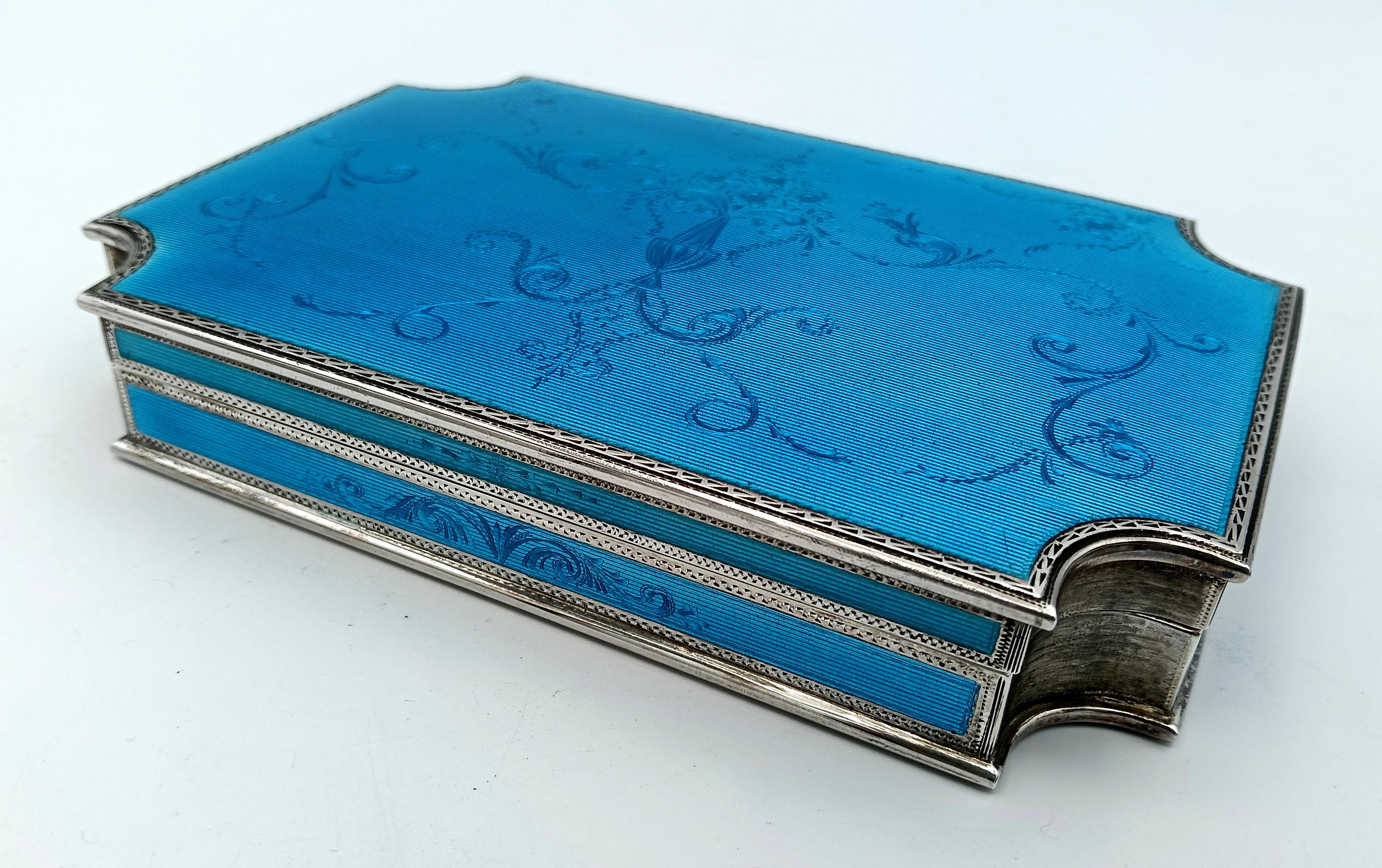 Baroque Table box concave corners enamel sterling silver Salimbeni For Sale