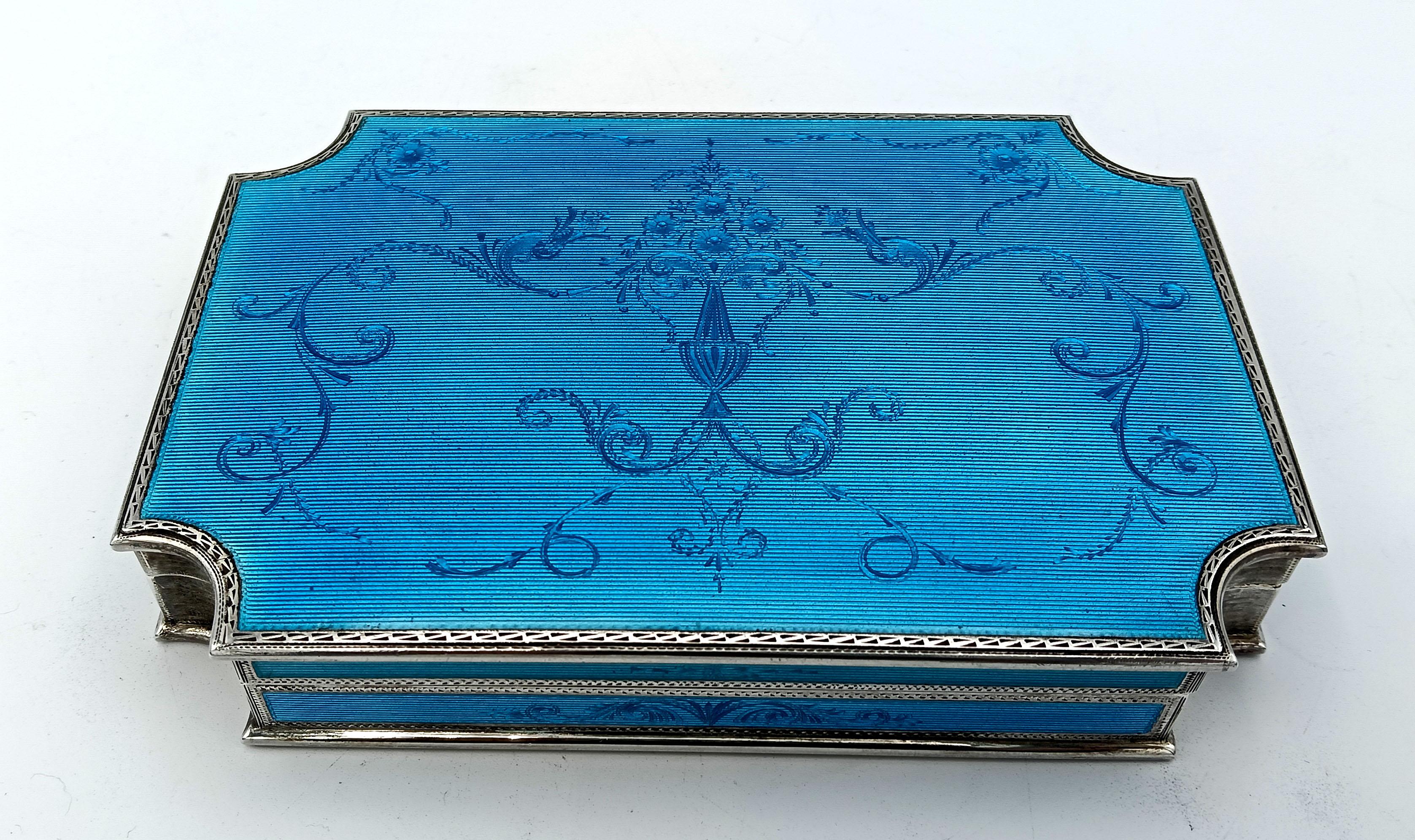 Italian Table box concave corners enamel sterling silver Salimbeni For Sale