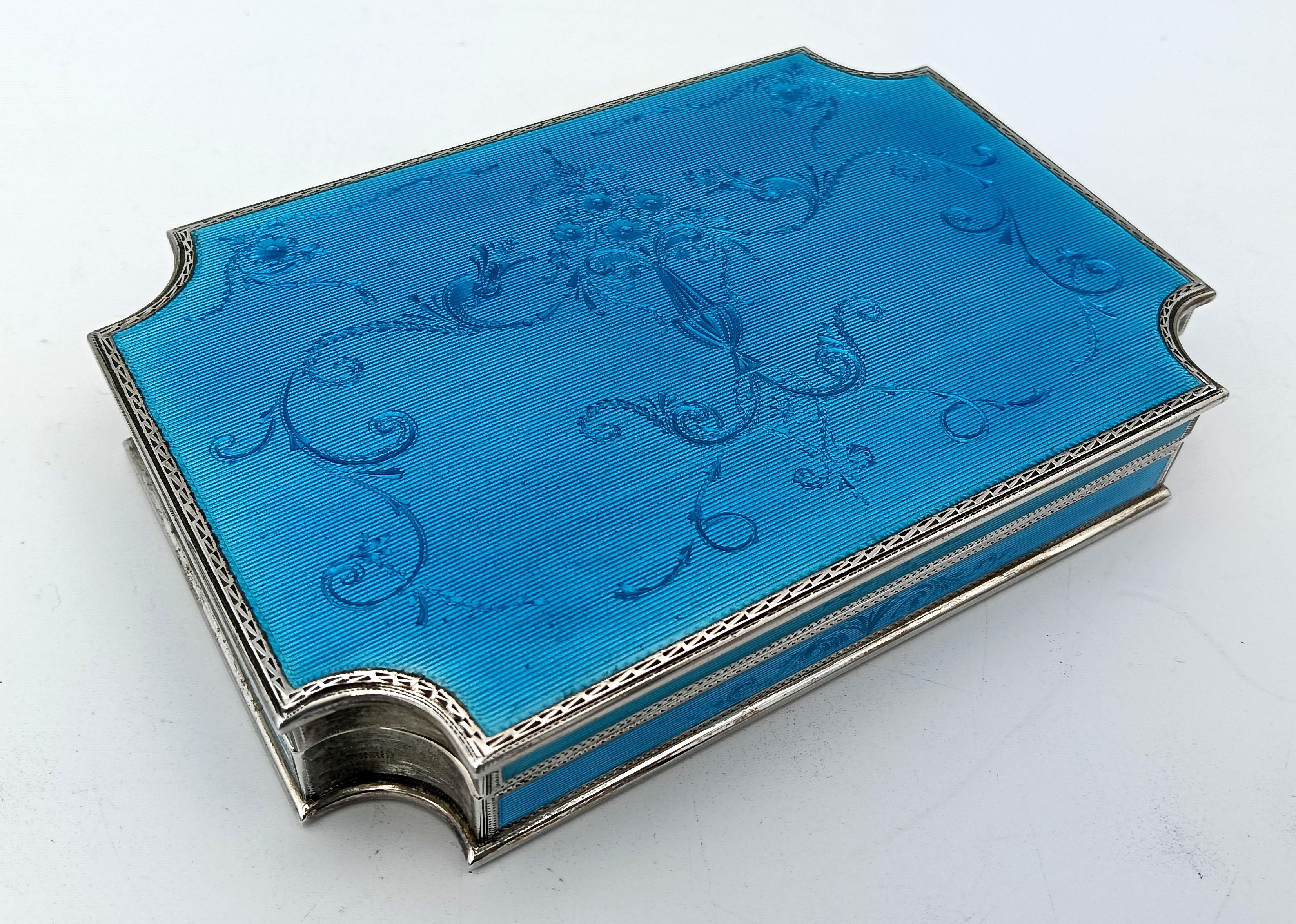 Mid-20th Century Table box concave corners enamel sterling silver Salimbeni For Sale