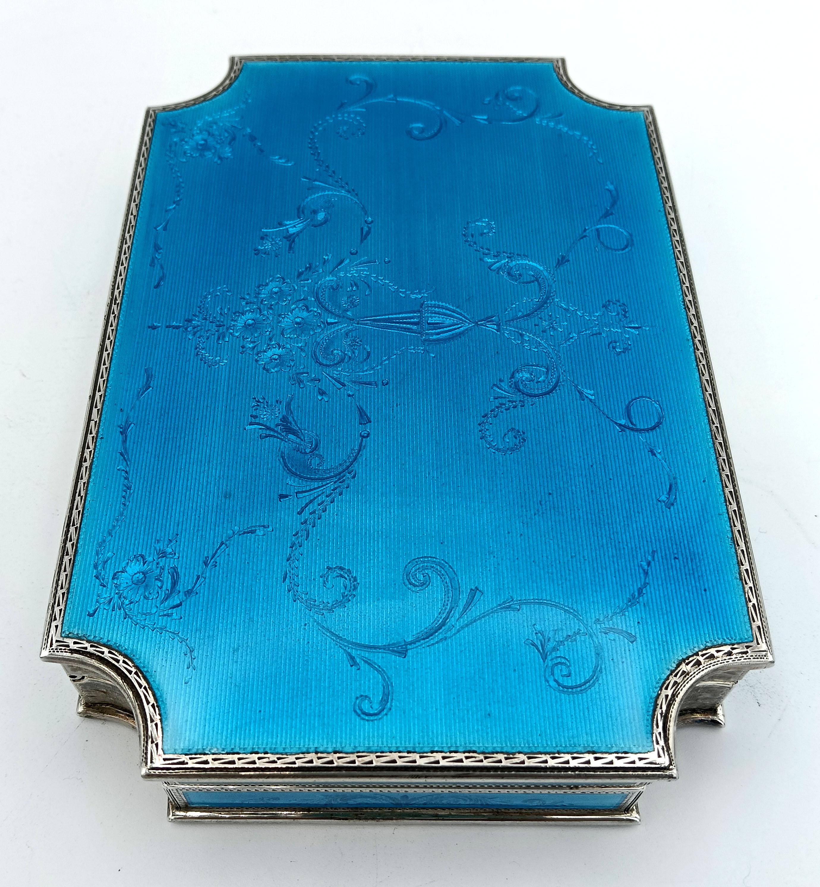 Gold Table box concave corners enamel sterling silver Salimbeni For Sale