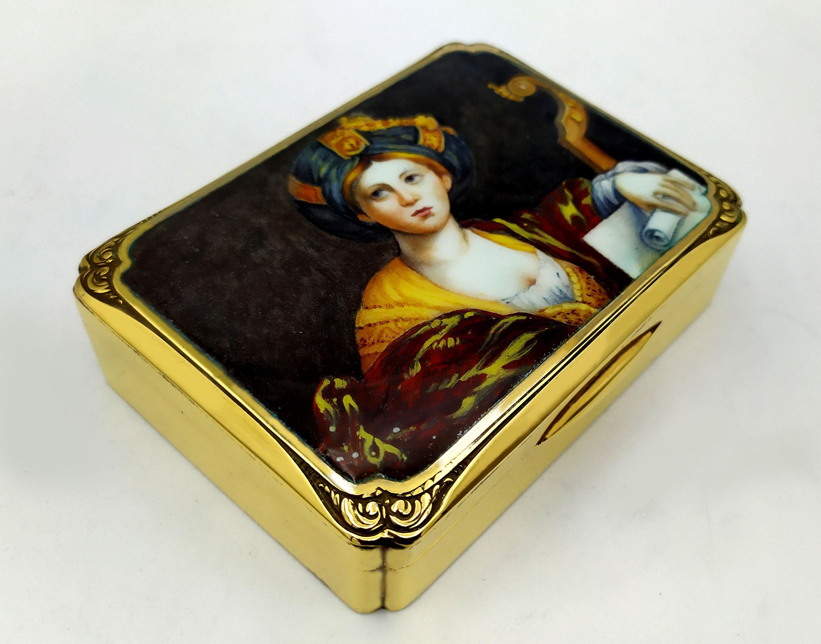 Italian Table Box Enamel on Guilloche and Hand Painted Miniature Sterling Silver Salimb For Sale