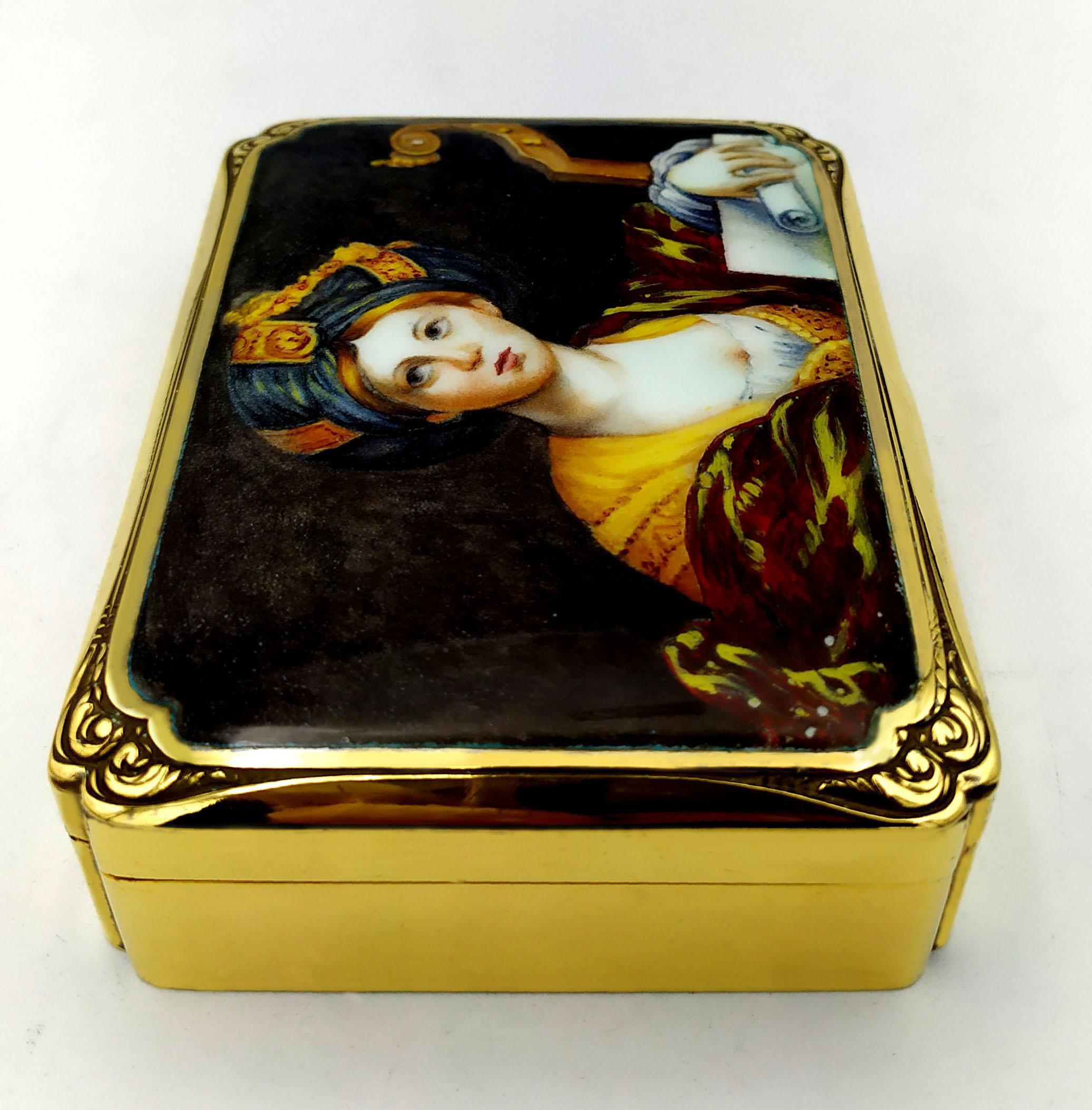 Hand-Carved Table Box Enamel on Guilloche and Hand Painted Miniature Sterling Silver Salimb For Sale