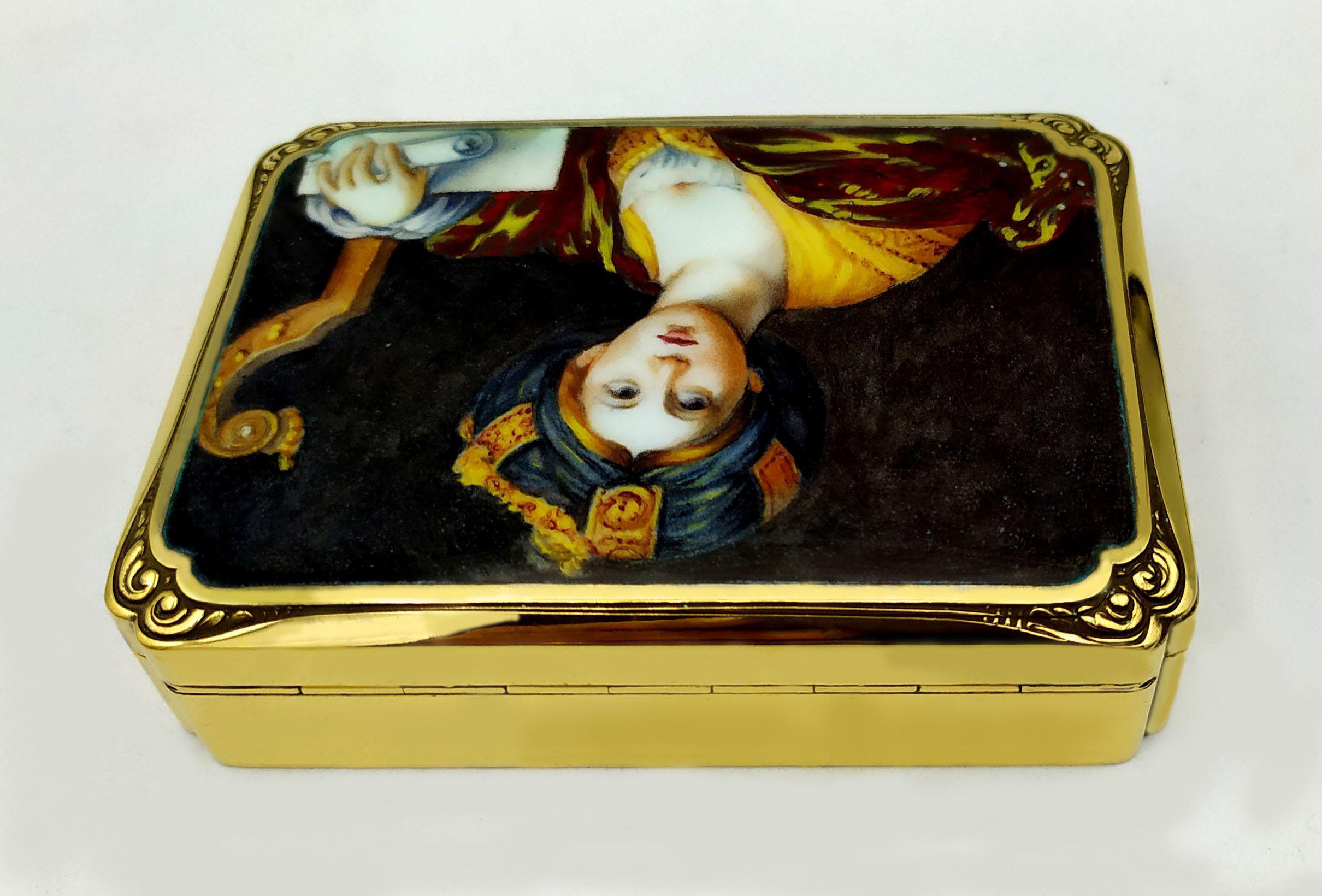 Table Box Enamel on Guilloche and Hand Painted Miniature Sterling Silver Salimb In Excellent Condition For Sale In Firenze, FI