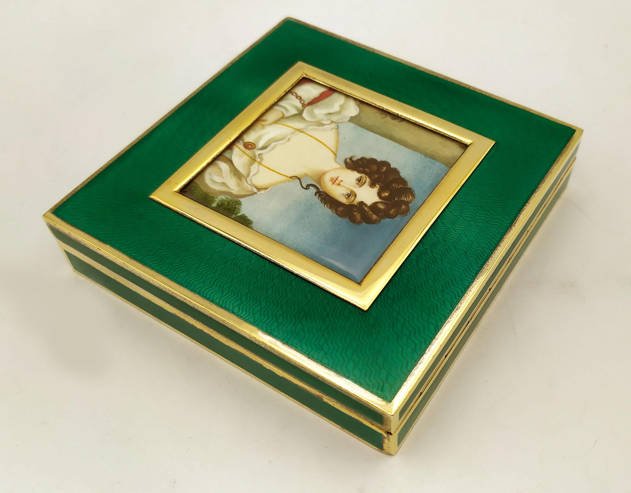 Table Box Enamel on Guilloche Hand Painted Miniature Sterling Silver Salimbeni In Excellent Condition For Sale In Firenze, FI