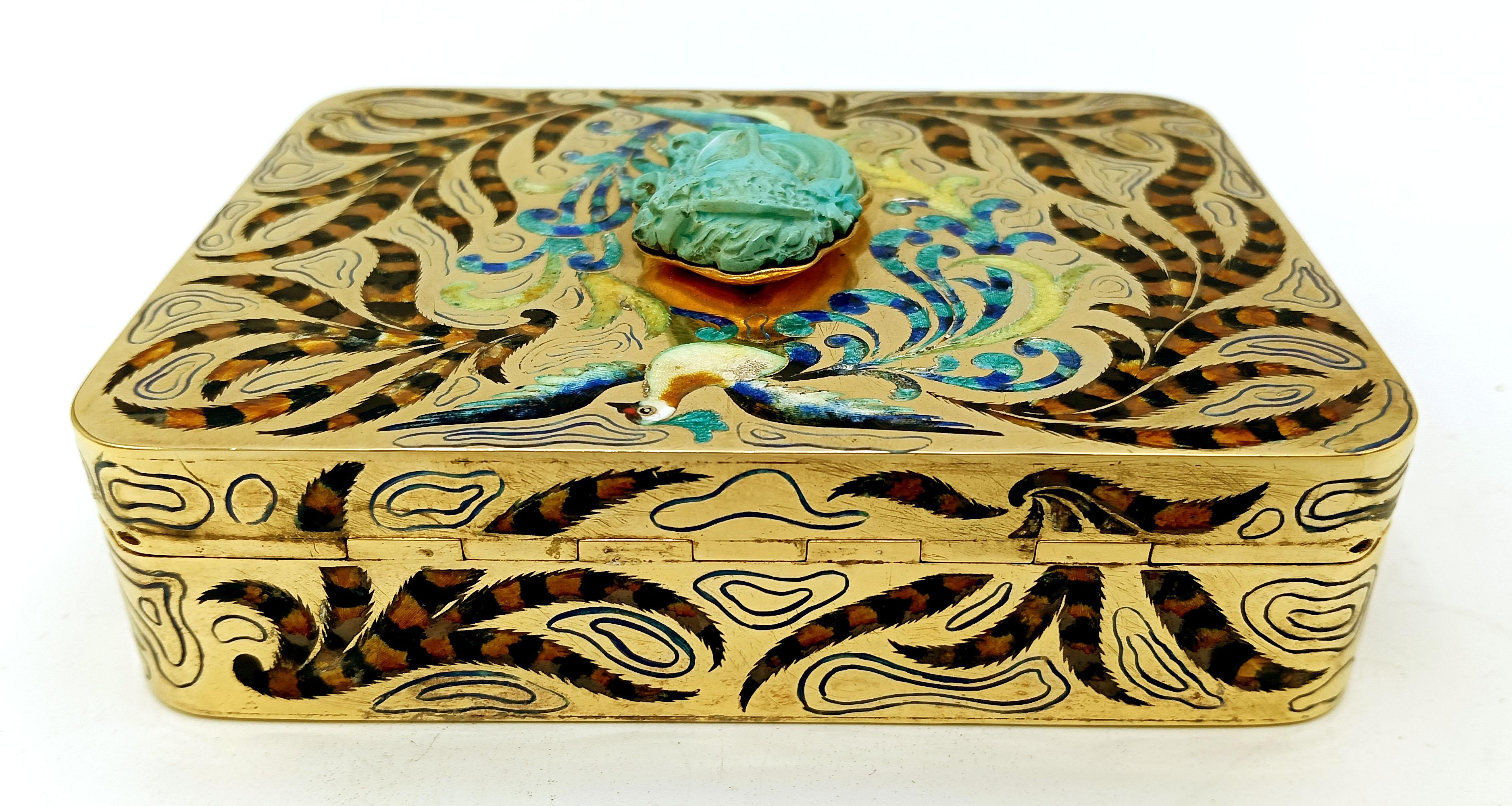 table box enamel sterling silver peacocks with “ramage” Salimbeni In Good Condition For Sale In Firenze, FI