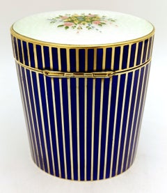 Caja de Mesa Esmalte Plata de Ley c/ miniatura floral y rayas azules Salimbeni