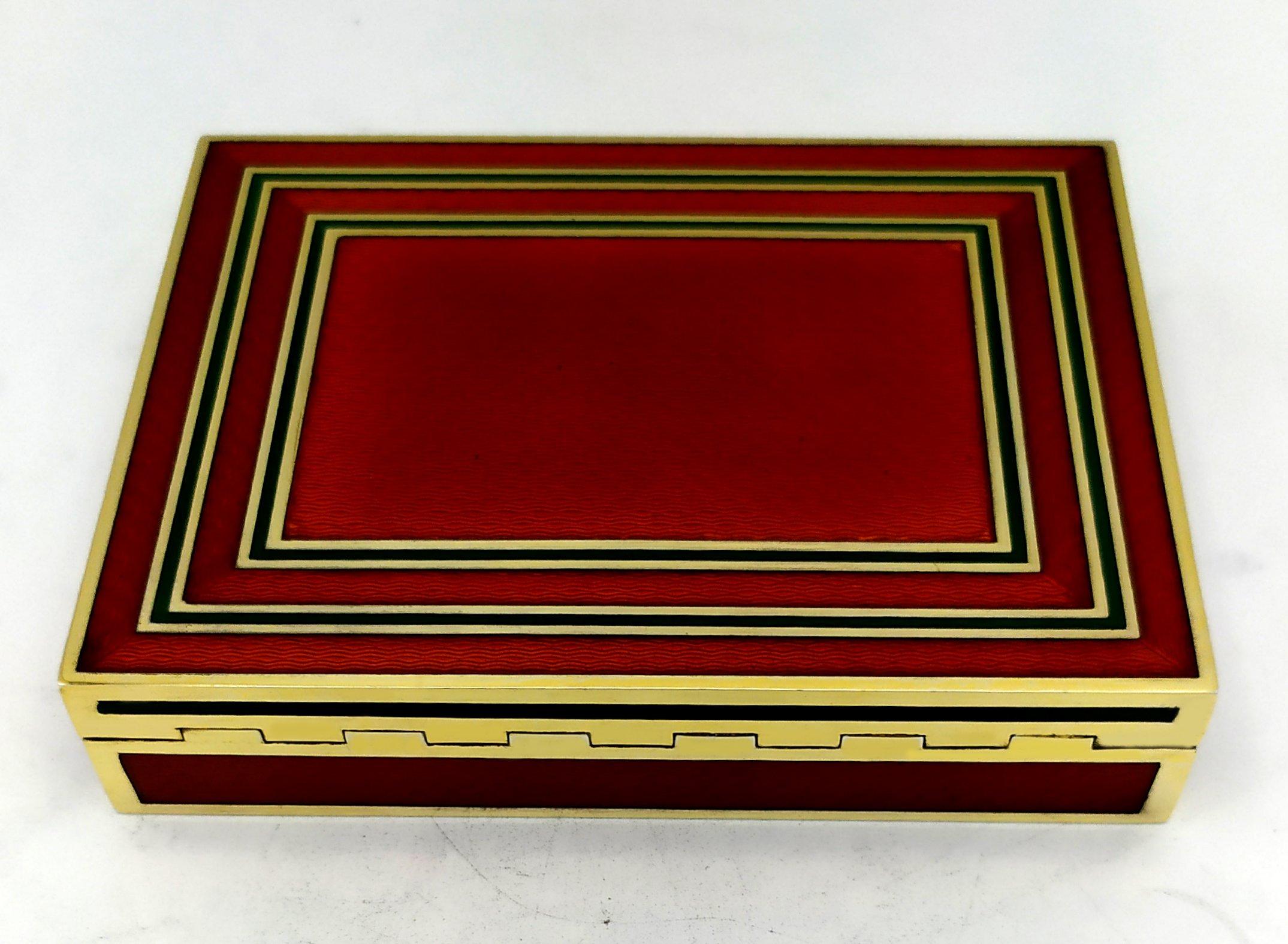 Caja de mesa Esmalte bicolor rojo rubí y verde esmeralda Salimbeni. Chapado en oro en venta