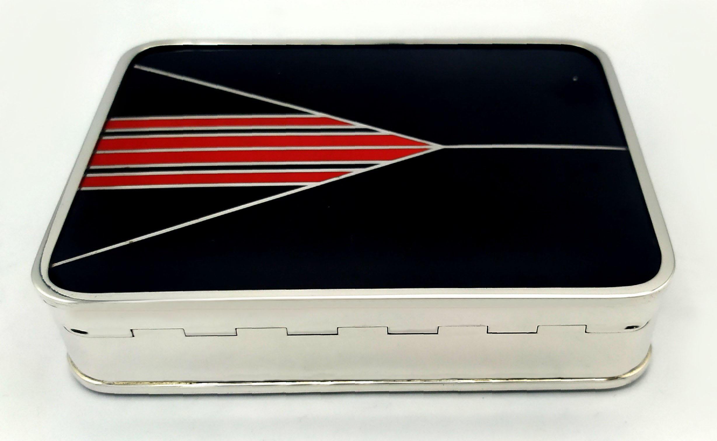 Italian Box Black Red Art Deco style designed for Cartier USA Sterling Silver Salimbeni For Sale