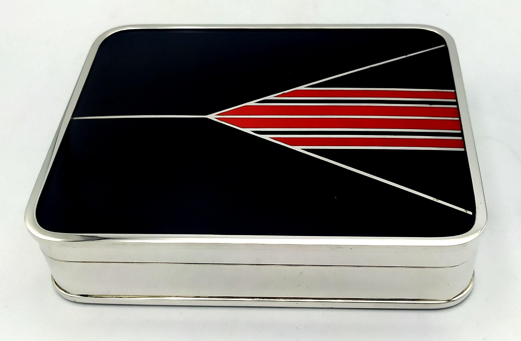 Box Black Red Art Deco style designed for Cartier USA Sterling Silver Salimbeni In Excellent Condition For Sale In Firenze, FI