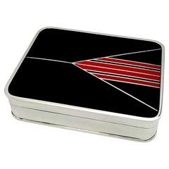 Table Box Fired Black and Red Enamel Art Deco Sterling Silver Salimbeni