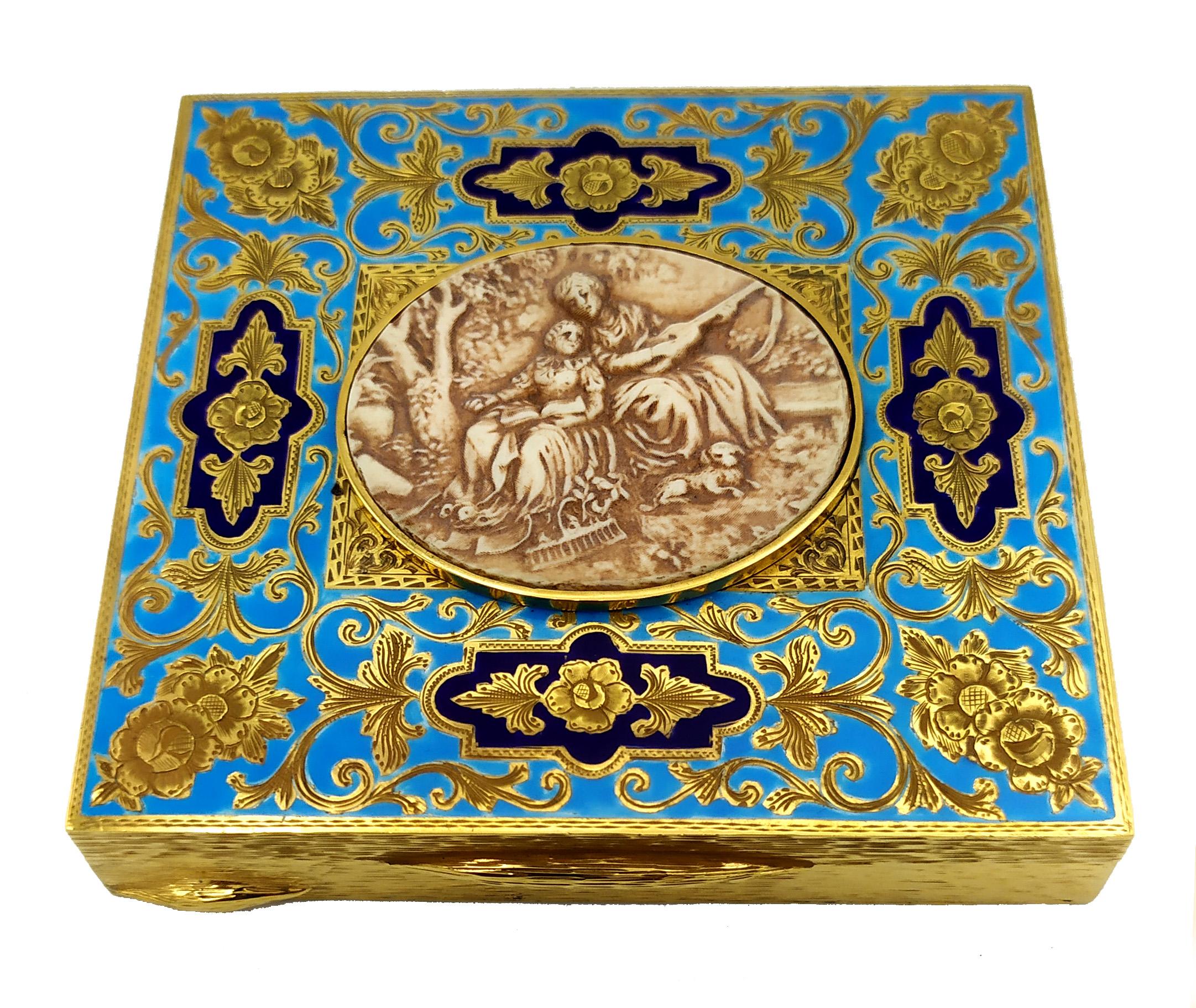 Table Box Fired Enamel Guillochè and Hand Engravings Sterling Silver Salimbeni In Excellent Condition For Sale In Firenze, FI