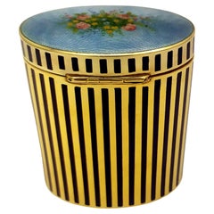 Tabelle Box floral Miniatur Feuer-emailliert auf Guilloche und Streifen Salimbeni