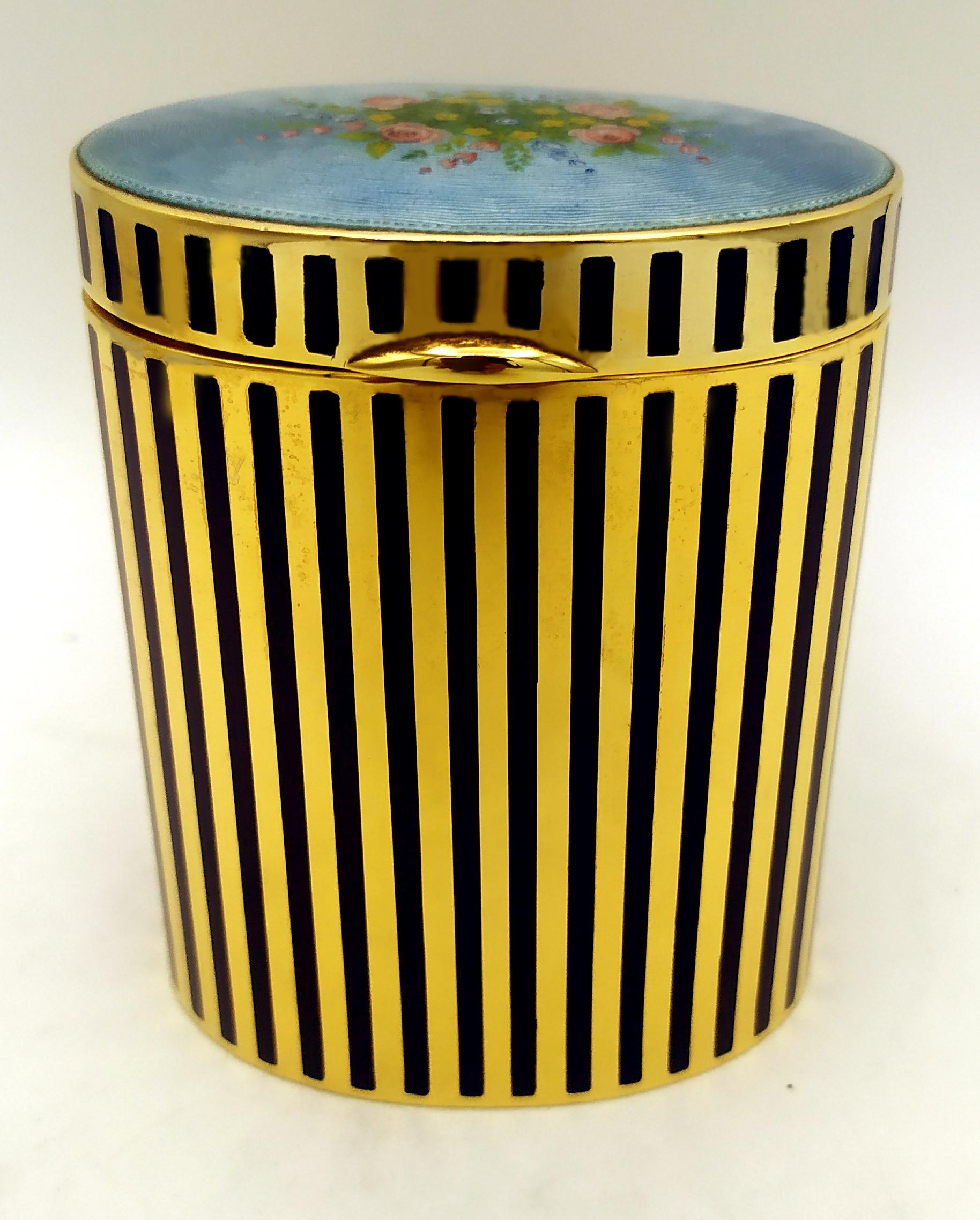 Art Nouveau Table Box floral miniature fire-enameled on guilloche and stripes Salimbeni For Sale