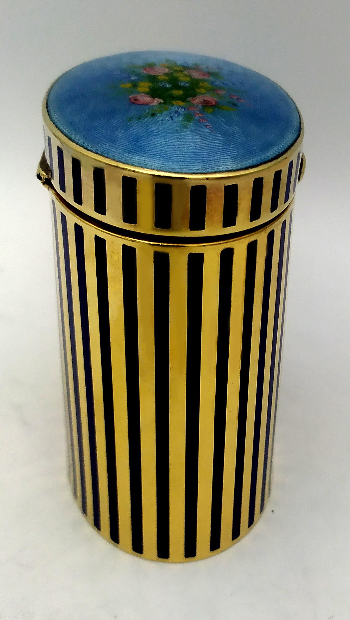 Table Box floral miniature fire-enameled on guilloche and stripes Salimbeni In Excellent Condition For Sale In Firenze, FI
