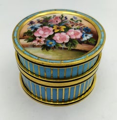 Tabelle Box floral Miniatur Feuer-emailliert auf Guilloche vertikale Streifen Salimbeni