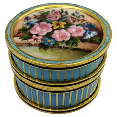 Caja de mesa miniatura floral esmaltada al fuego sobre rayas verticales guilloché Salimbeni