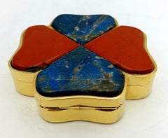 Table Box Four-leaf clover-shaped 925 Silver, lapis lazuli and jasper Salimbeni
