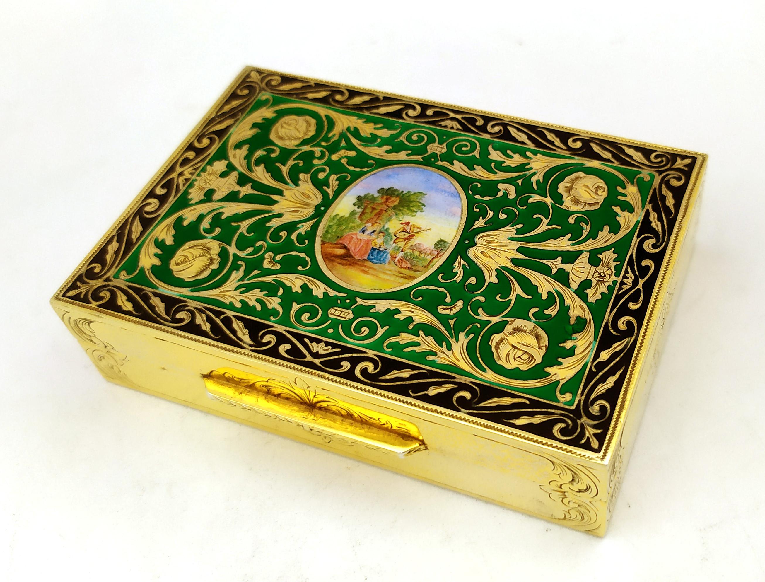 Italian Table Box Green in French Empire Louis XVI style Sterling Silver Salimbeni For Sale