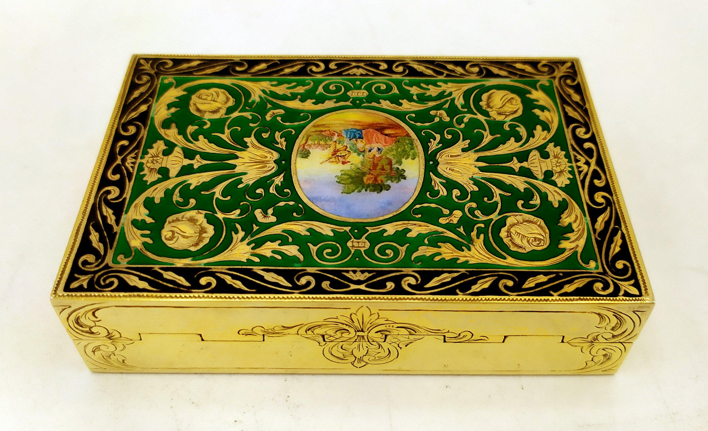 Late 20th Century Table Box Green in French Empire Louis XVI style Sterling Silver Salimbeni For Sale