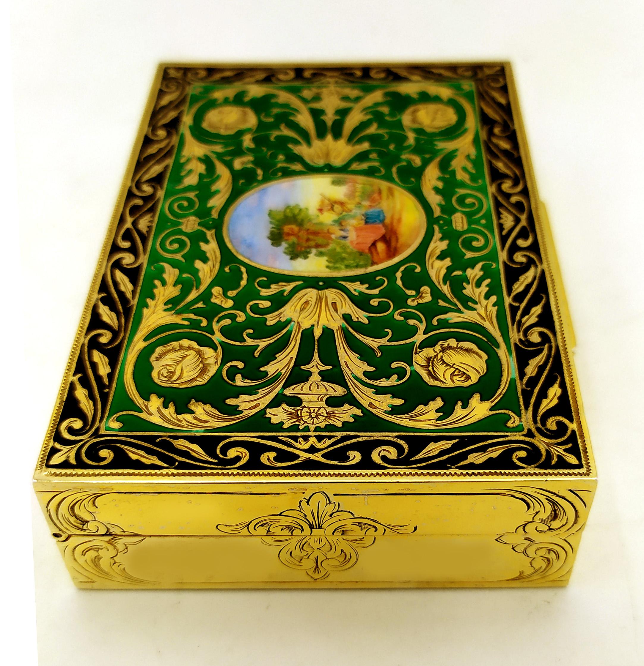 Gold Table Box Green in French Empire Louis XVI style Sterling Silver Salimbeni For Sale