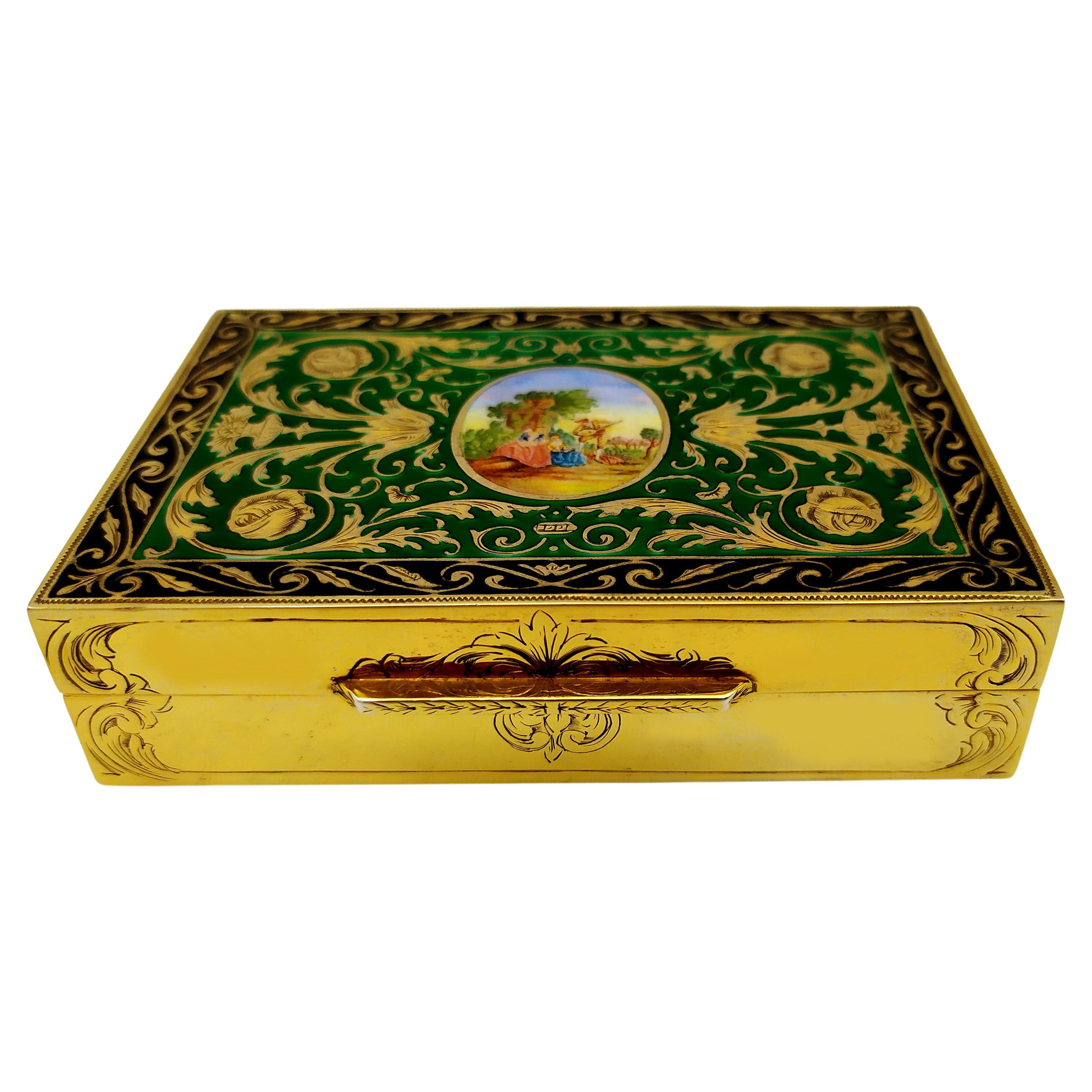 Boîte de table verte en argent sterling de style Empire français Louis XVI Salimbeni