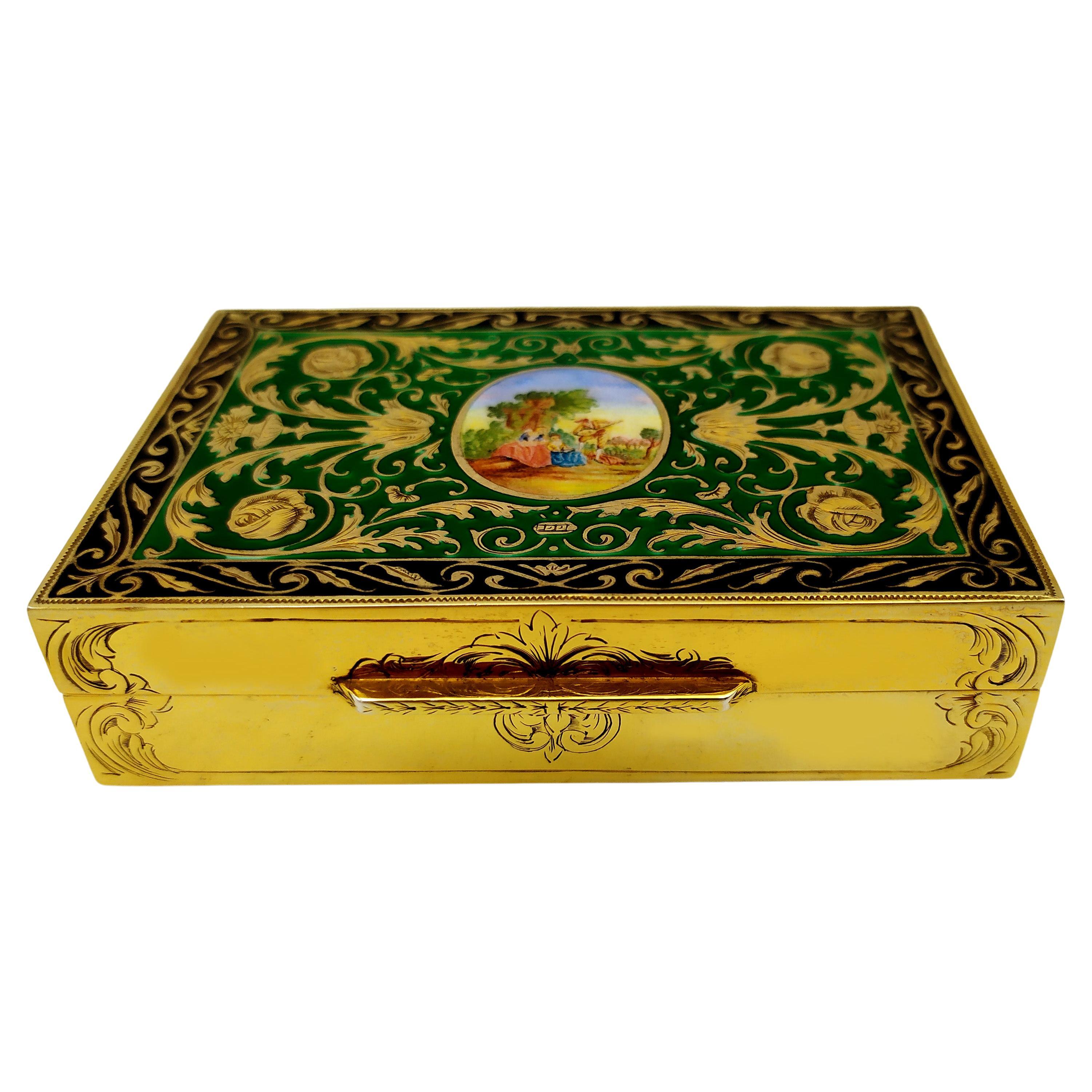 Caja de mesa verde de estilo Imperio francés Luis XVI Salimbeni de plata de ley