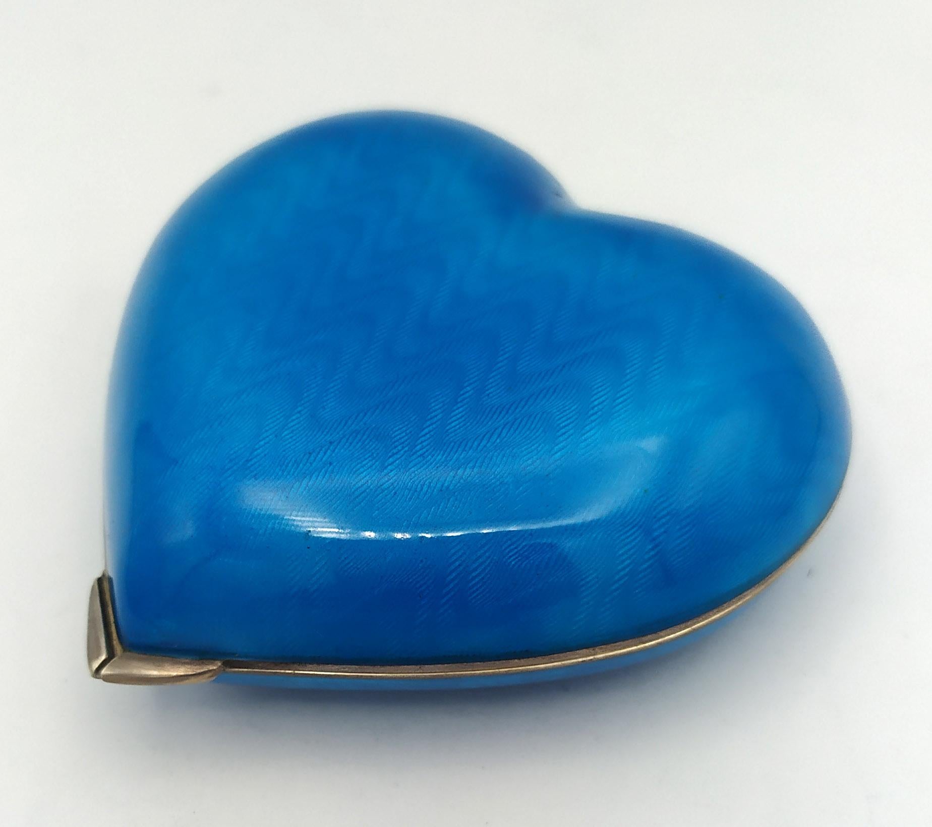 Modern Table Box Heart shape Sky tone fire-enameled on guilloche Salimbeni. For Sale