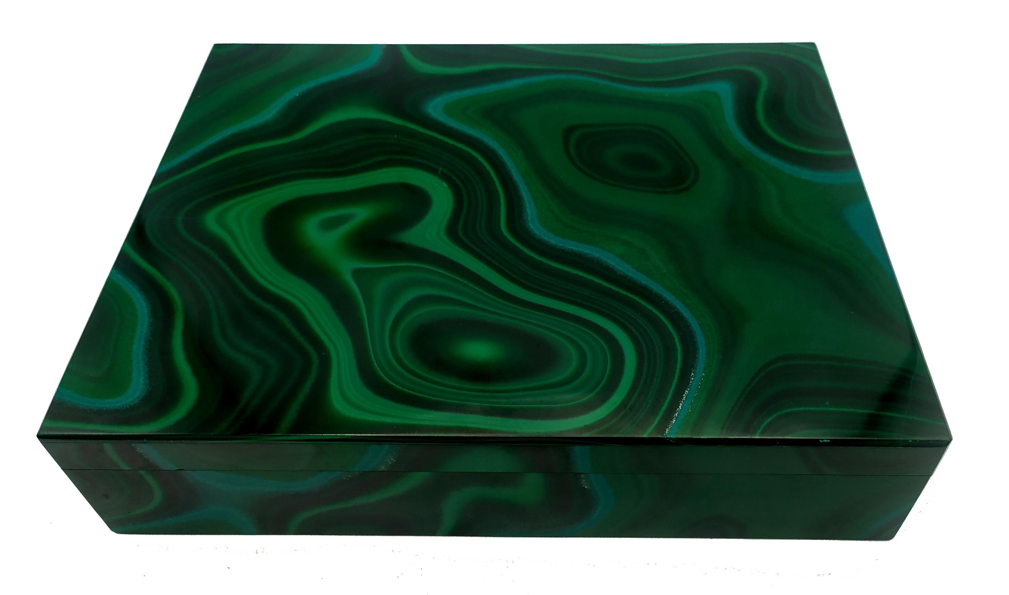 Table Box in Malachite with Hinged Sterling Silver Salimbeni For Sale 1