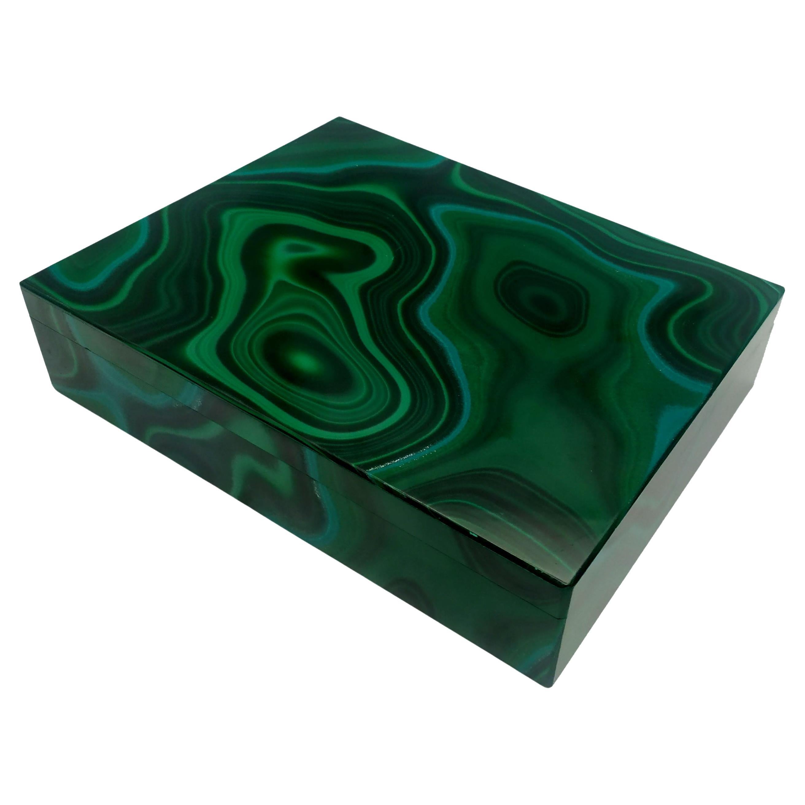 Table Box in Malachite with Hinged Frame Sterling Silver Salimbeni