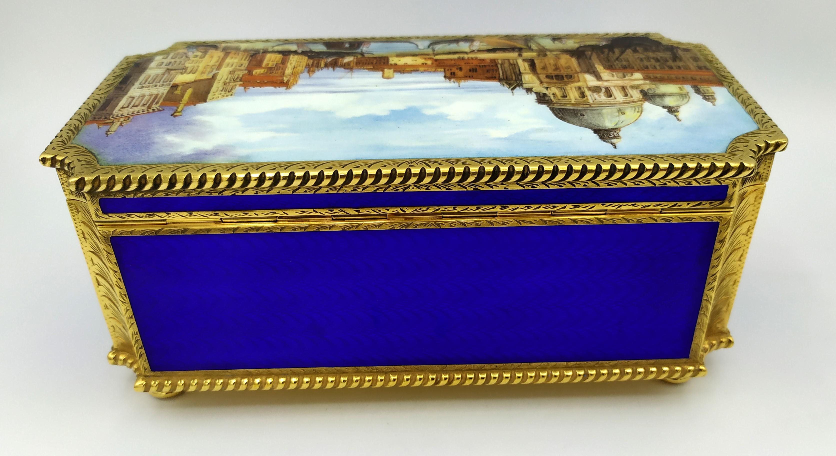 Table Box mechanical musical movement and miniature fired enamel Salimbeni For Sale 9