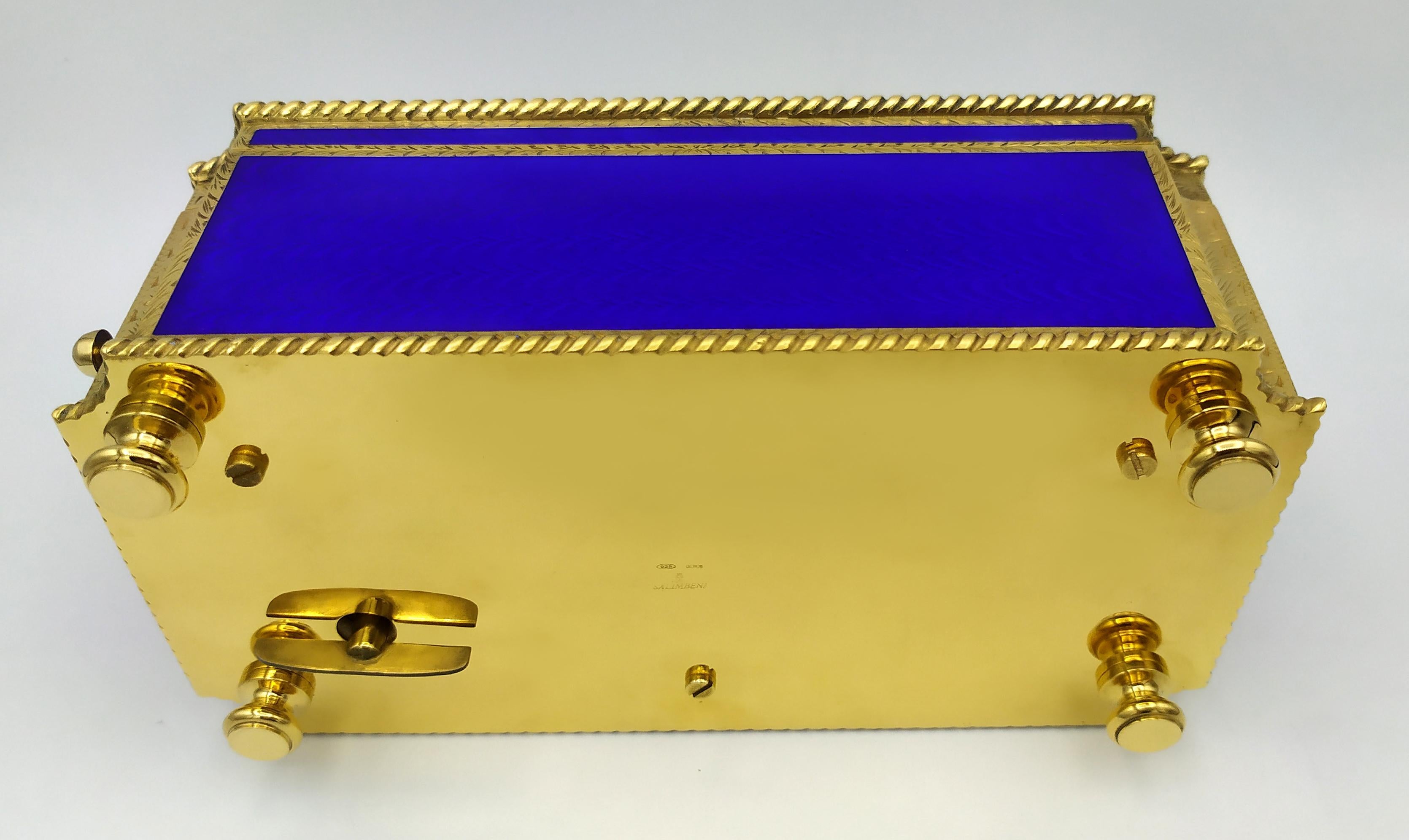 Late 20th Century Table Box mechanical musical movement and miniature fired enamel Salimbeni For Sale