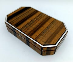 Caja de mesa octogonal de plata 925 y piedra semipreciosa de ojo de tigre Salimbeni