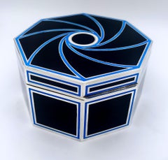 Table Box Octagonal Black Enamel with light Blue Sterling Silver Salimbeni