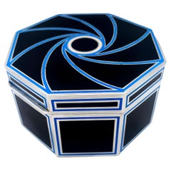 Table Box Octagonal Black Enamel with light Blue Sterling Silver Salimbeni