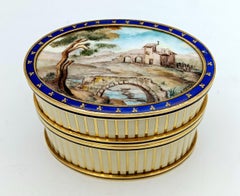 Scatola da tavolo ovale in Argento 925 Smalto dipinto a mano in miniatura e paillons Salimbeni