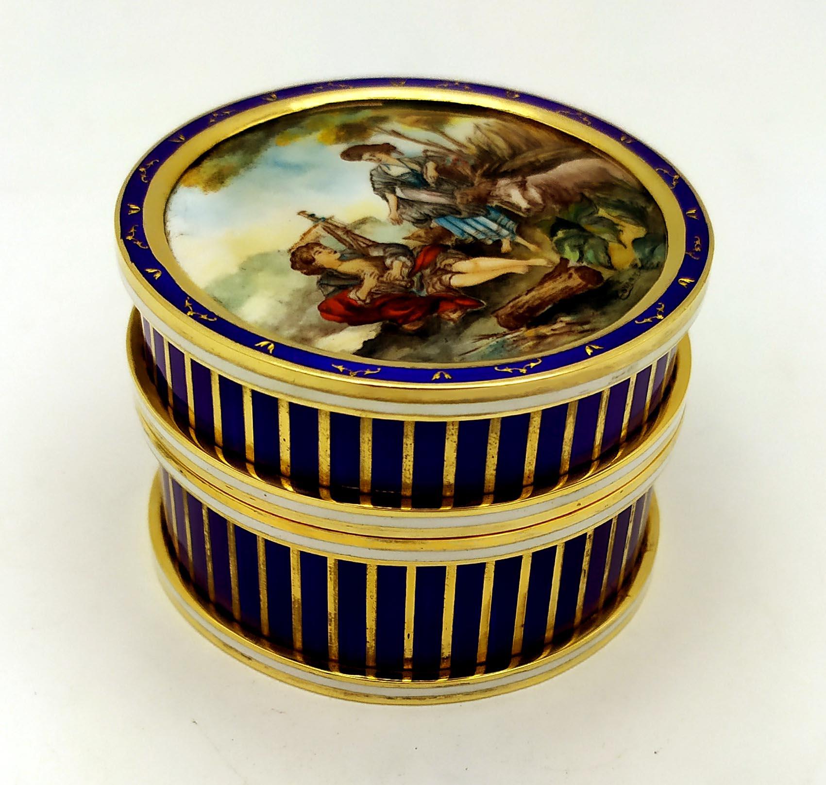 Caja de mesa paillones de oro puro y esmalte cocido miniatura Salimbeni Napoleón III en venta