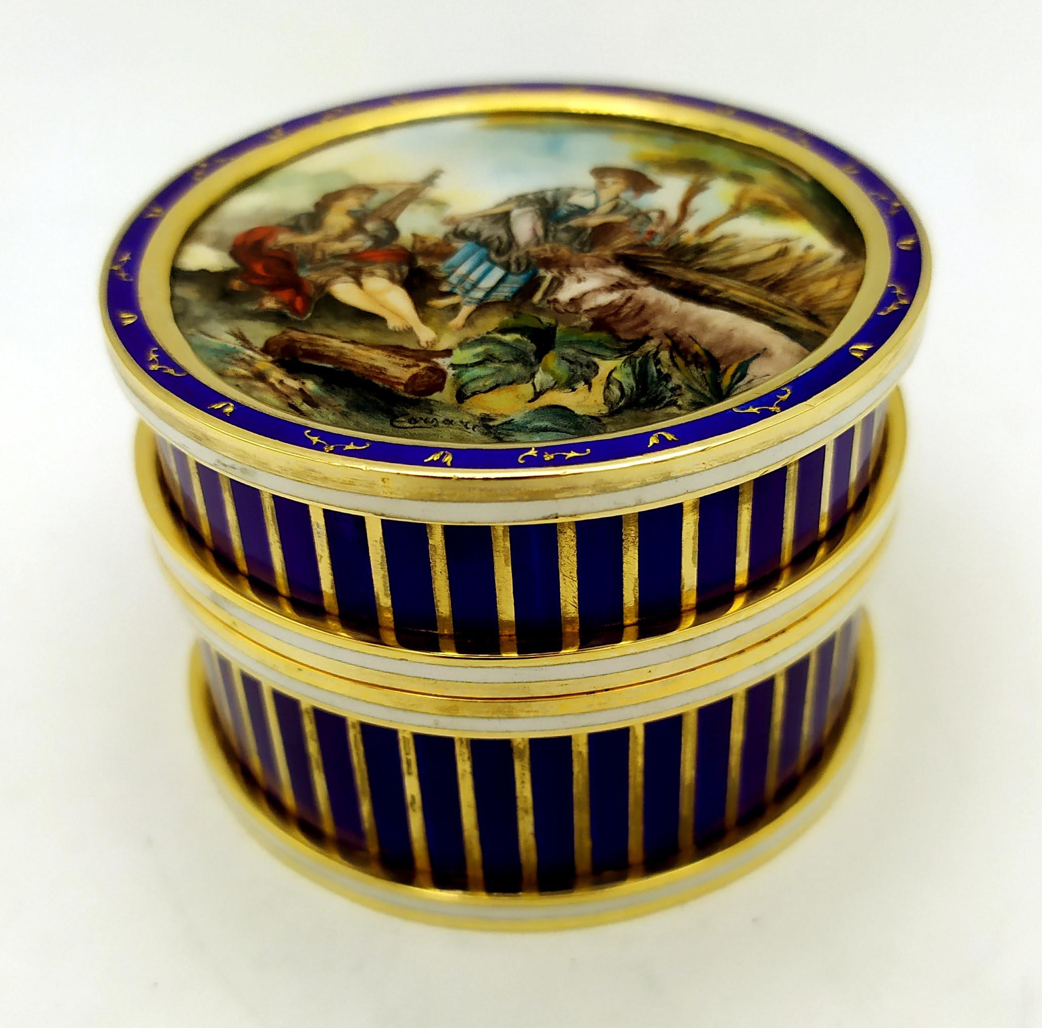 Caja de mesa paillones de oro puro y esmalte cocido miniatura Salimbeni en venta 1