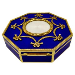Table Box Russian Impero Style Ornaments on Blue and White Enamel Salimbeni