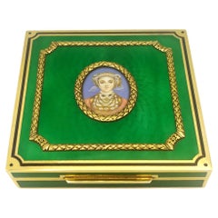 Table Box Squared Green Enamel with oval miniature Sterling Silver Salimbeni