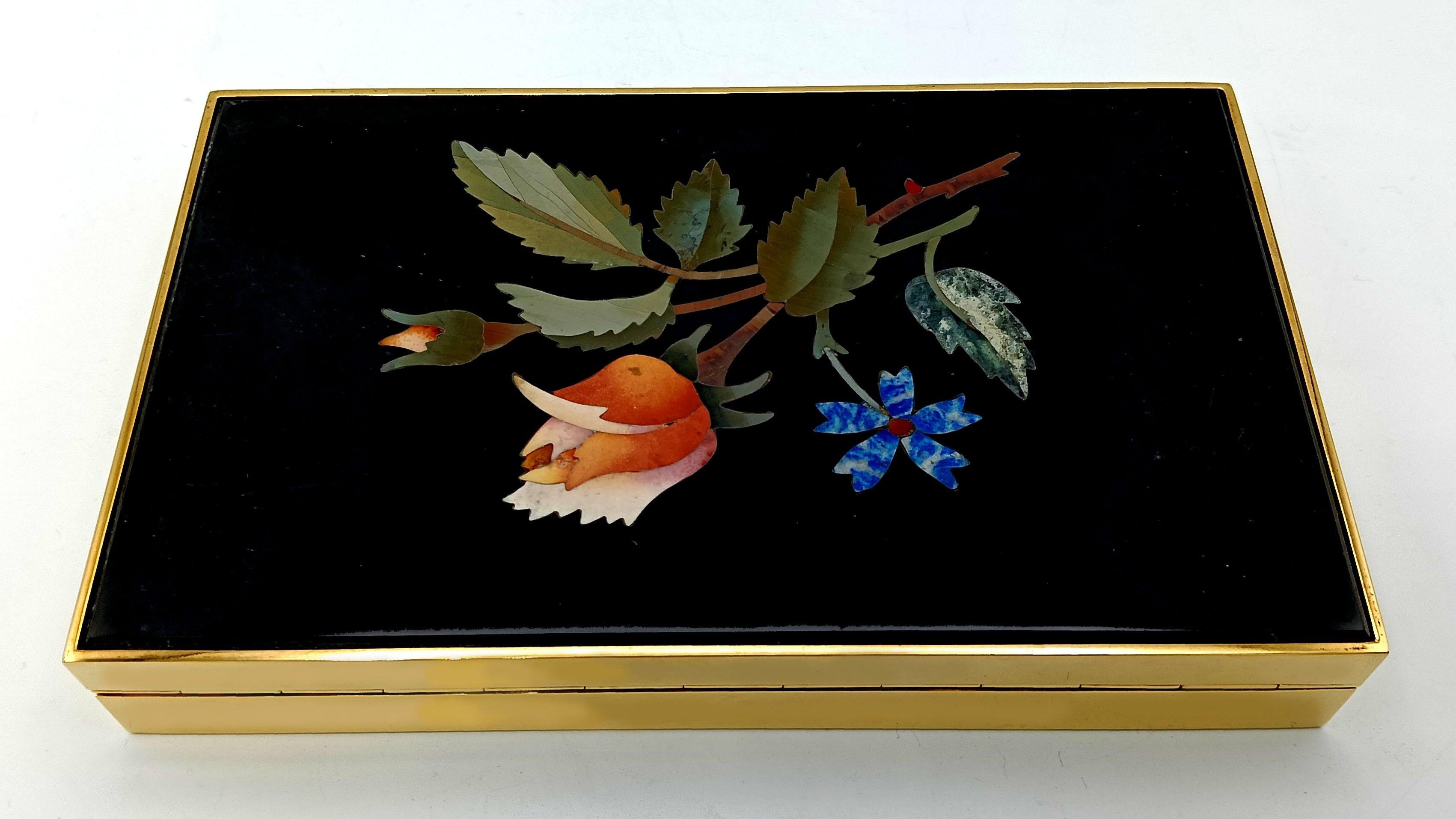 Renaissance Table box sterling silver fine floral mosaic “commesso fiorentino” Salimbeni For Sale
