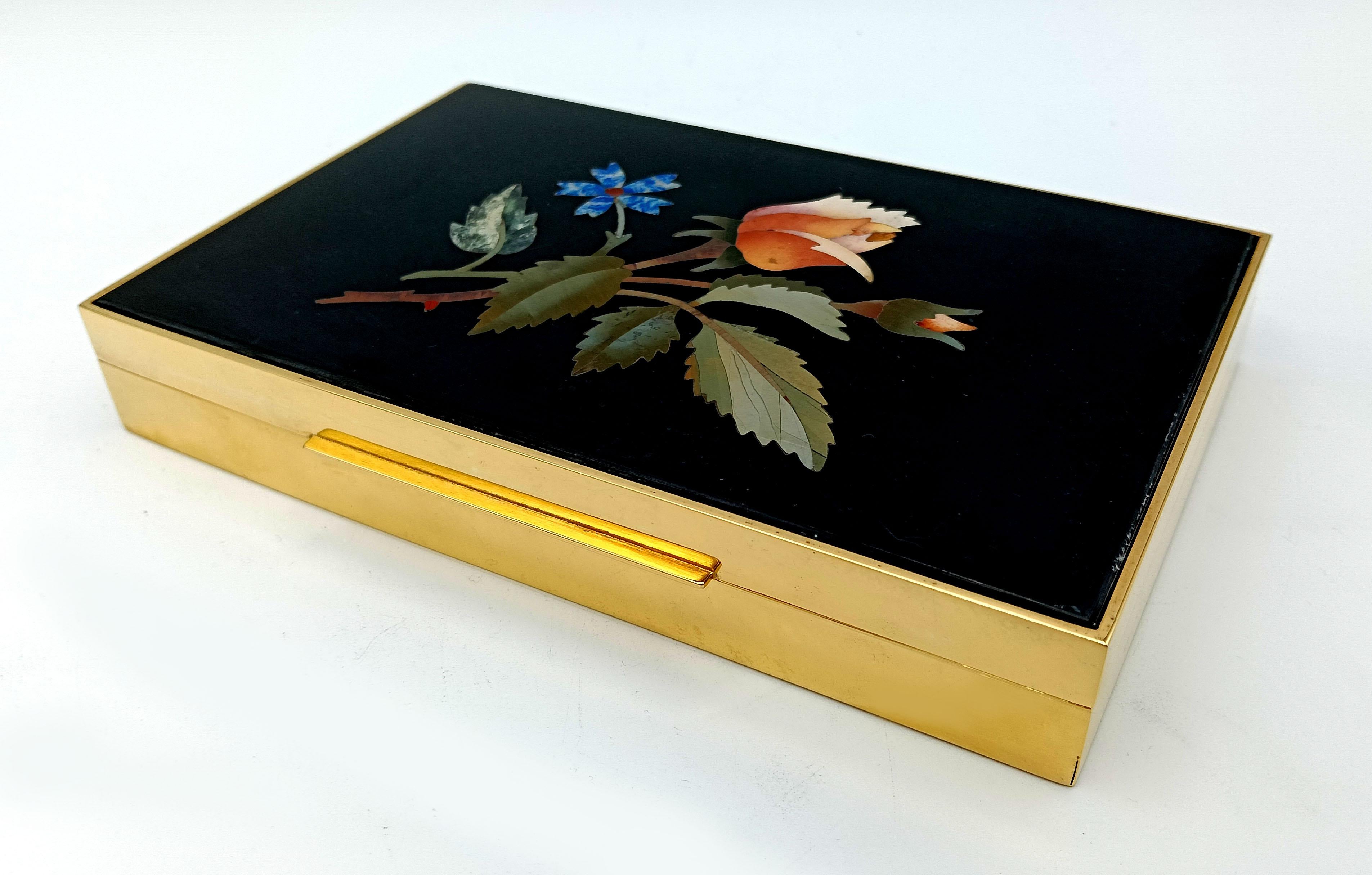 Enameled Table box sterling silver fine floral mosaic “commesso fiorentino” Salimbeni For Sale