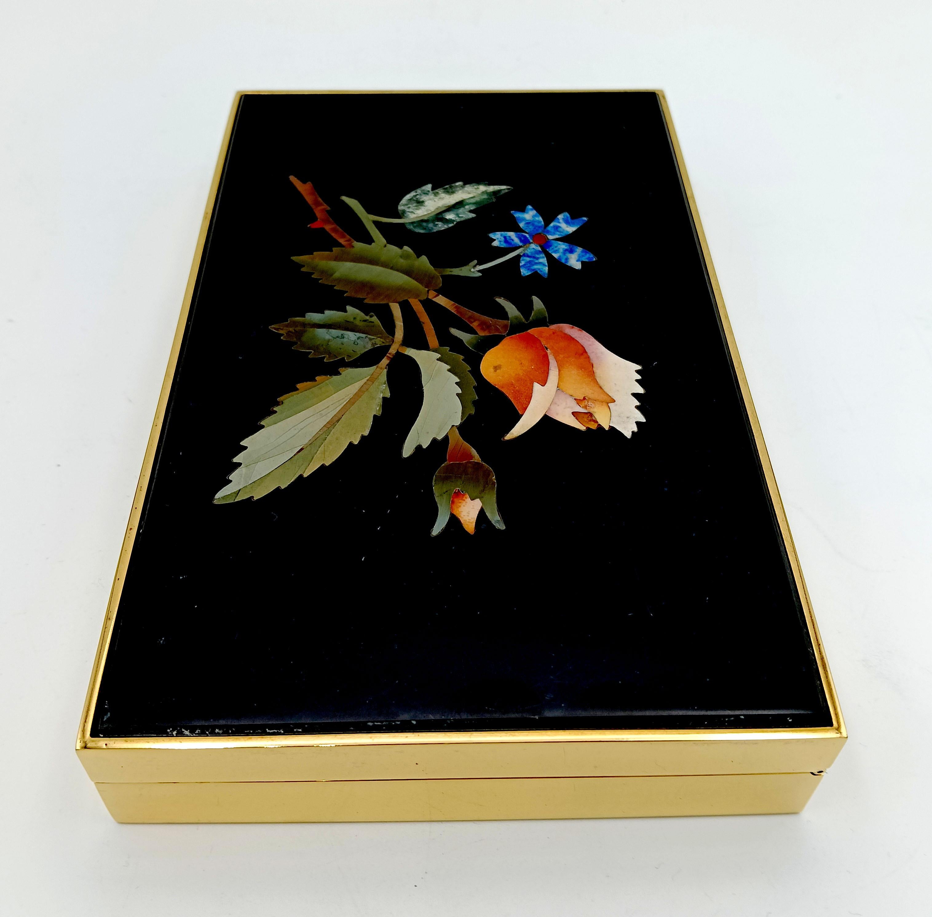 Table box sterling silver fine floral mosaic “commesso fiorentino” Salimbeni For Sale 1