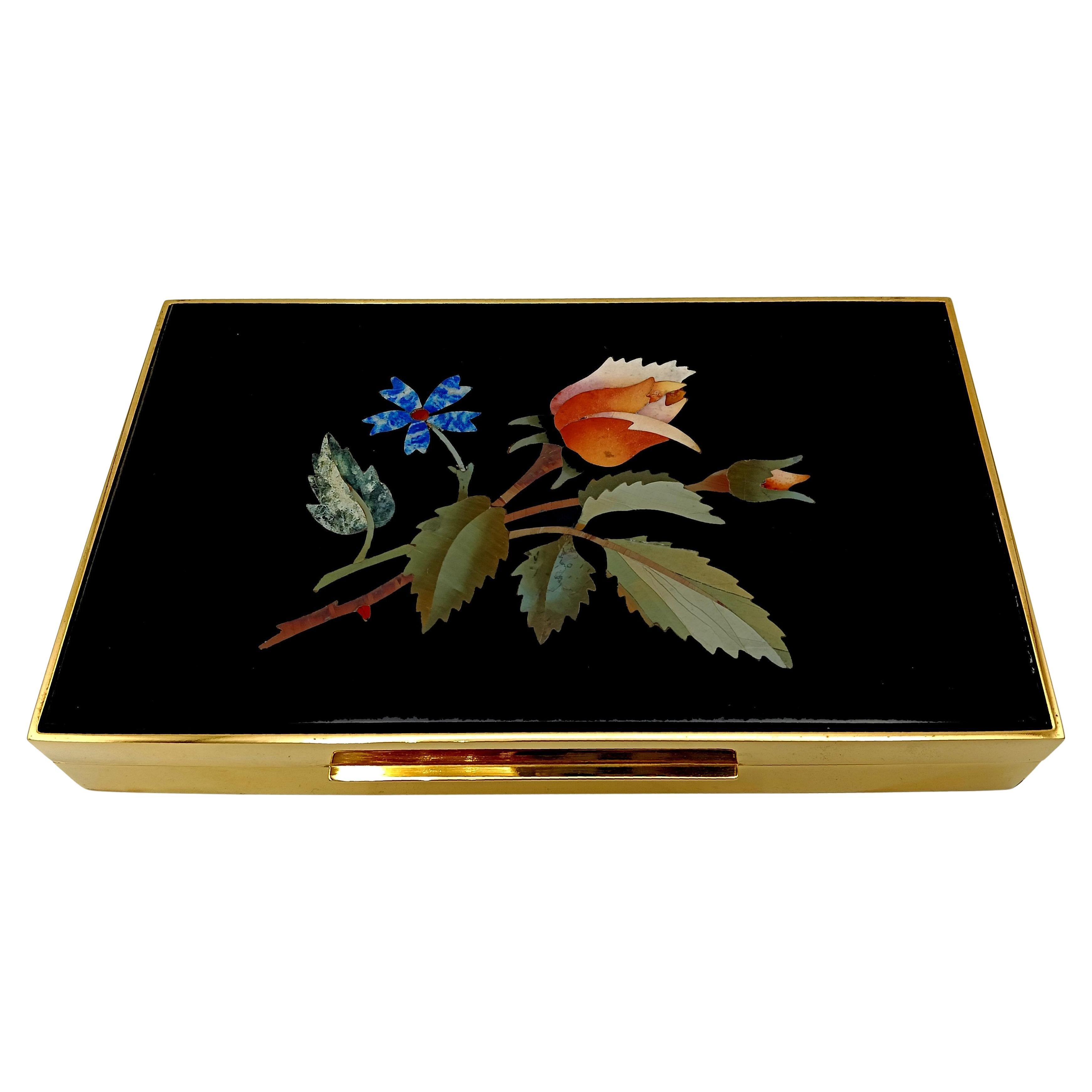 Table box sterling silver fine floral mosaic “commesso fiorentino” Salimbeni For Sale