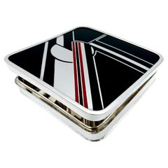 Table Box Sterling Silver squared with Art Deco design in fire enamel Salimbeni