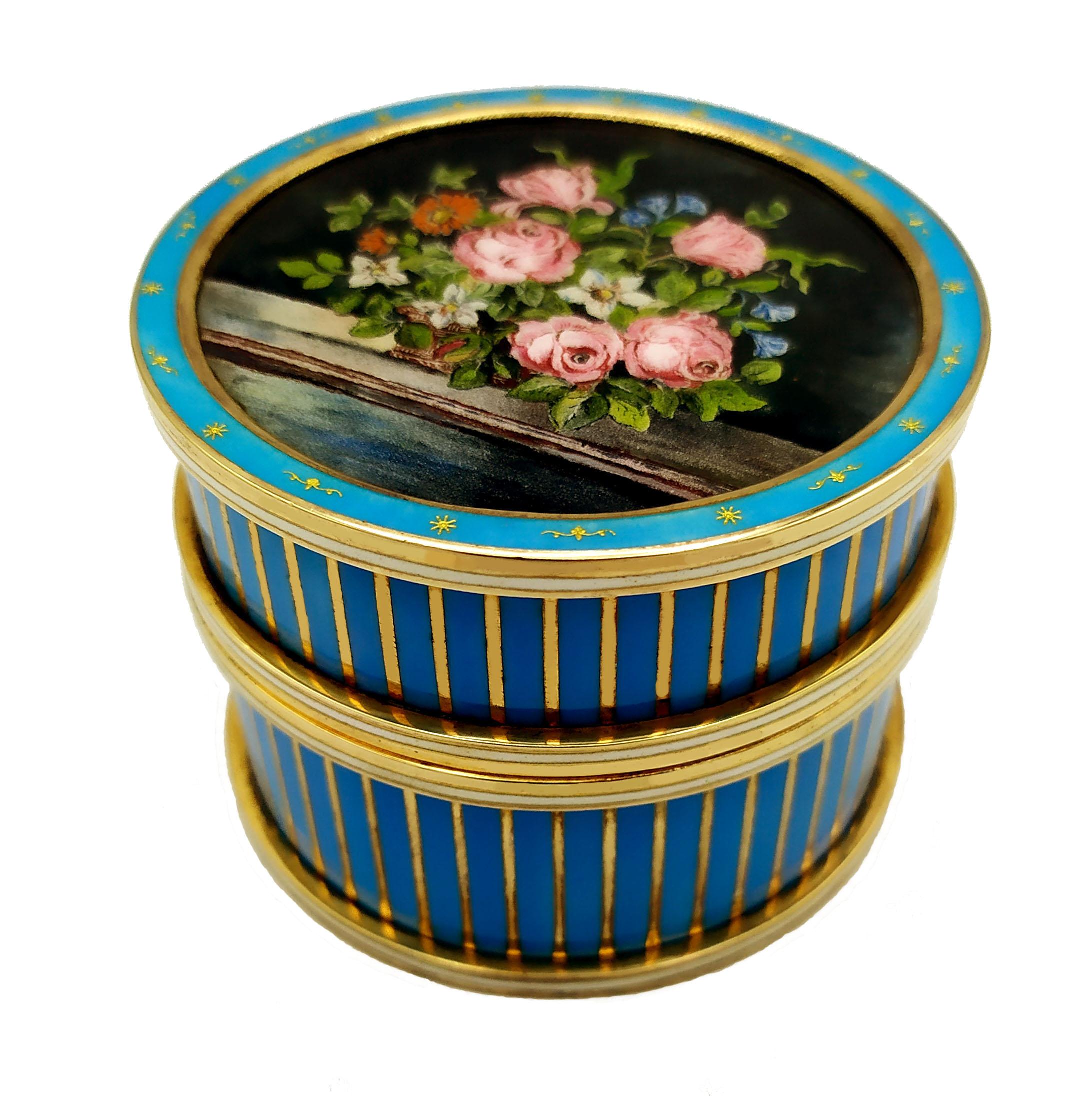 Napoleon III Table Box Sterling Silver Striped Paillons in pure Gold and flowers Salimbeni For Sale