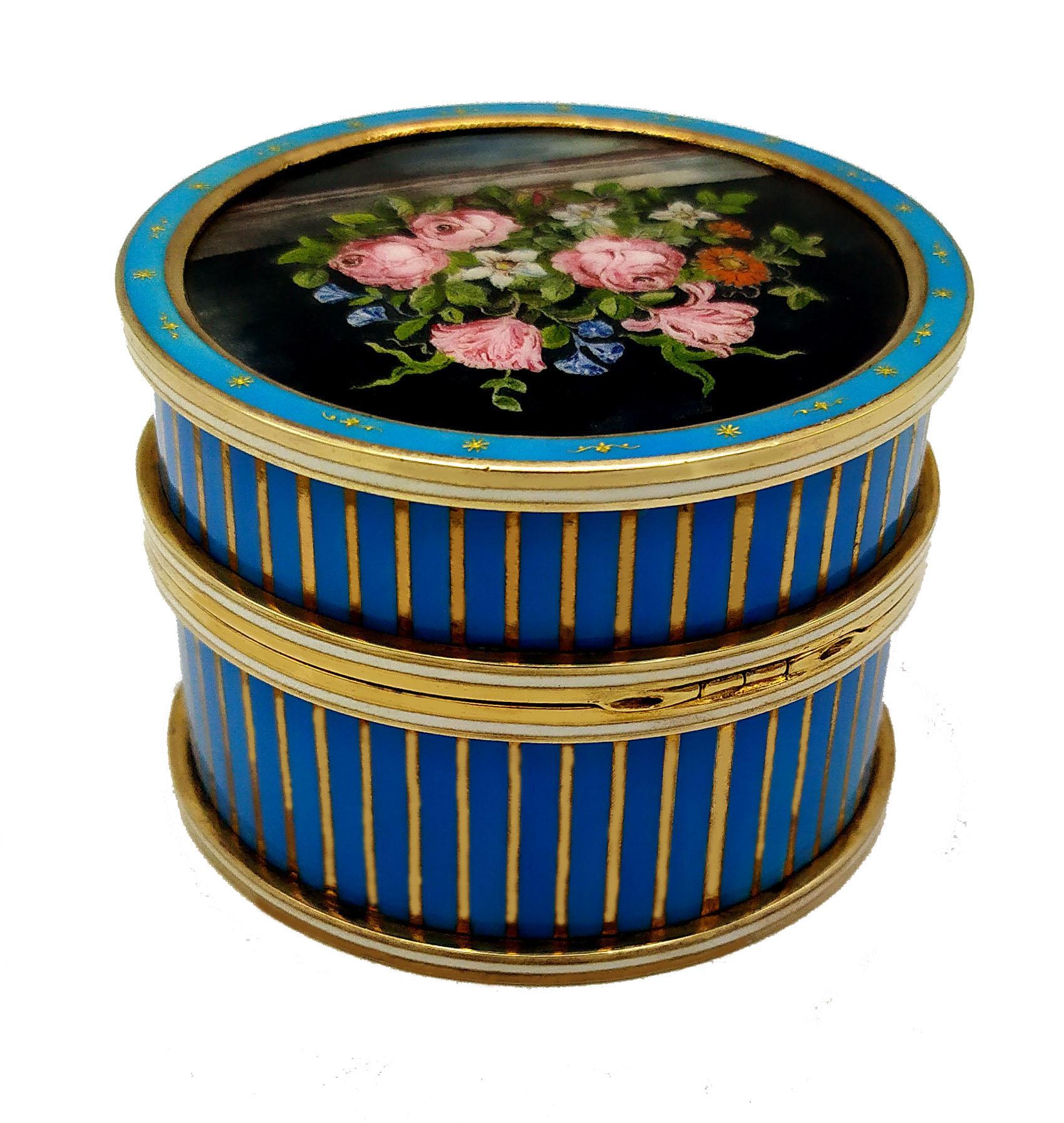 Fired Table Box Sterling Silver Striped Paillons in pure Gold and flowers Salimbeni For Sale