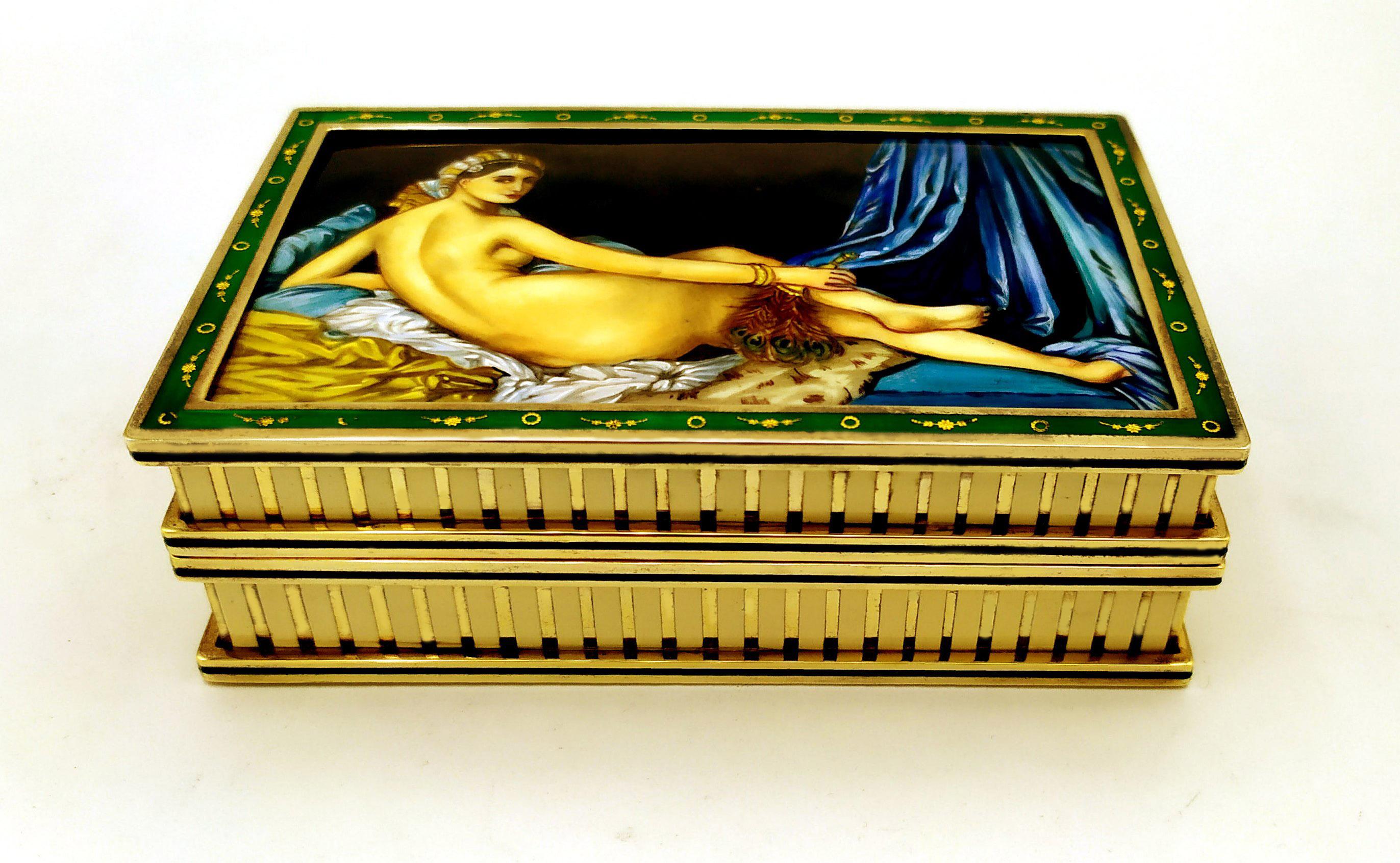 Empire Table Box “The Great Odalisque” Fired Enamel on Guilloche Salimbeni For Sale